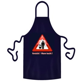 teprovo Men's BBQ Apron Cooking Apron Bib Apron Man Cooking Barbecue 116 cm Dark Blue Kitchen Apron, Caution! Man cooks!
