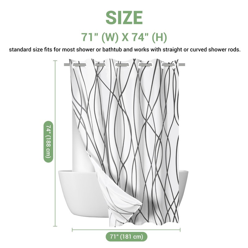 ECUCM Shower Curtain with Snap in Liner for Bathroom Bathtubs,