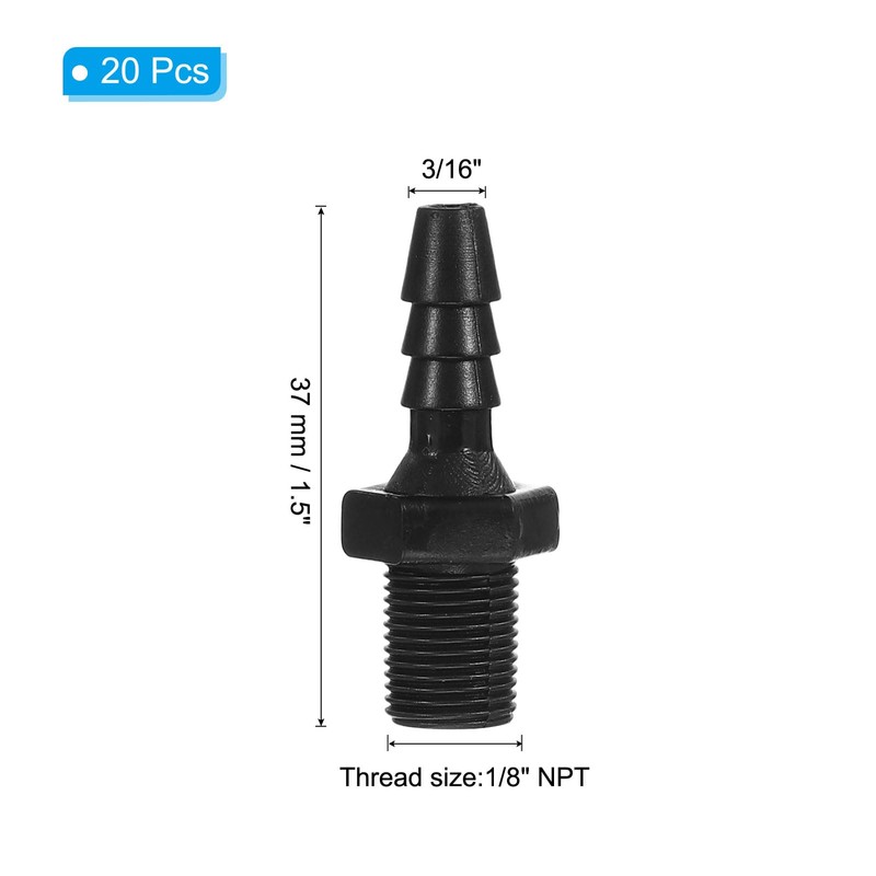 PATIKIL 3/16" Barb x 1/8" NPT Male Connector, 20 Pcs