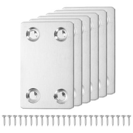 sourcing map 6 Set Flat Repair Plates, 1.5 x 2.36 Inch Stainless Steel Flat Straight Brace Bracket Mending Joining Plates with Screws for Fixing Wooden Furniture Corner, Silver