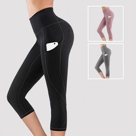 Women's Pocket Pilates Fitness Crop Pants & Yoga Shorts, Butt-Lifting Lifting S/B0159 7/8 Length - Black 5ea