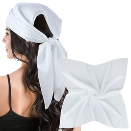 MANSPHIL White Silk Head Scarf, 27"x27" Hair Bandanas for Women Sleeping, Large Square Solid Neck Scarves