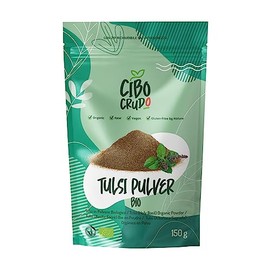 Organic Tulsi Powder - 150 g. Used for herbal teas and infusions. It has anti-inflammatory antimicrobial antioxidant and adaptogenic effects. Ocimum Tenuiflorum or Holy Basil.