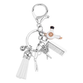Hair Stylist Gift, Comb Scissors Hair Dryer Charm Keychain Creative Beautician Hairdresser Key Chain Keyring with Cosmetology Tassel for Women Hairstylist Gifts Idea Jewelry