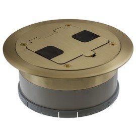 Bryant Electric RF406BR Pre-Assembled Flange, Cover, and Leveling Ring for Floor Boxes Poured in Concrete with 15A 125V Outlet Included, Brass
