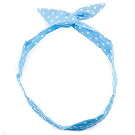 Mytoptrendz® Wire Headband Dotted Retro Wired Head Scarf Rockabilly Bandy Hair Band Head Wrap Vintage Small Polka Dot (Light Blue- Small Polka dot)