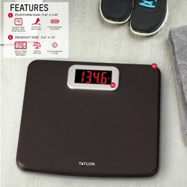 Taylor Digital Scales, 400 LB Capacity, Carbon Fiber Anti-slip Mat, 11.8 x 11.8 Inches, Black