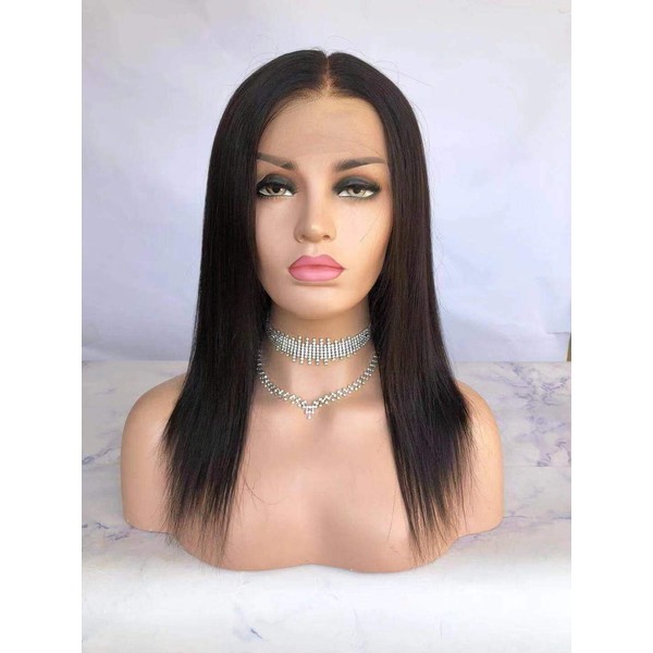 Cbwigs Glueless Brazilian Remy Natural Straight 360 Lace Wig Human Hair Wigs (12 Inch 150% Density, 1B)