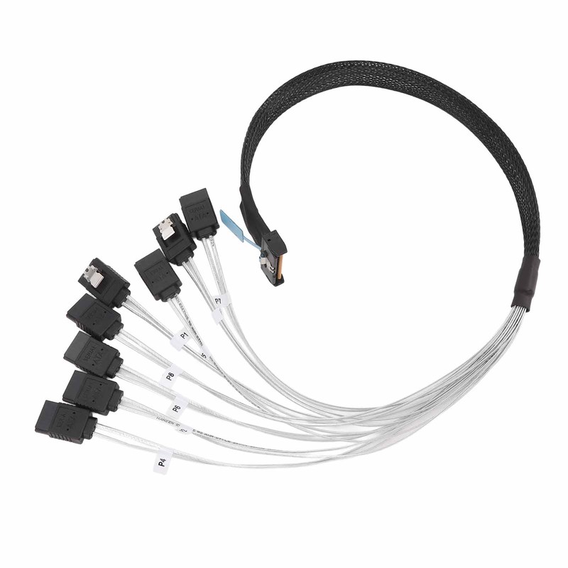 MCIO 8i to 8xSATA3.0 Cable 19.7 Inch Silver Plated OFC