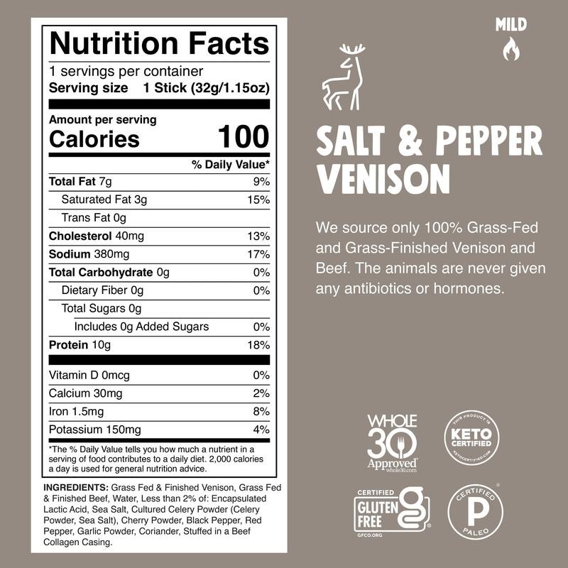 Chomps Salt & Pepper Grass-Fed and Finished Venison Stick -
