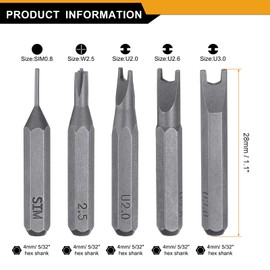 sourcing map 5pcs Screwdriver Bit Set 5/32" Hex Shank 28mm Length Magnetic U-Shaped Medium Board SIM Head Hex Bits S2 Steel Screw Driver Bit for Electric Manual Screwdrivers Precision Repair