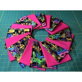 Mardi Gras 2 Fat Q’s, 1 Pink & 1 Mask Masquerade Carnival Feather Green Cotton