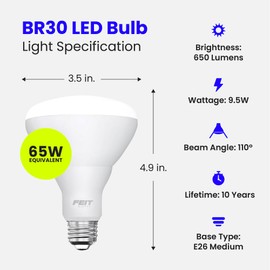 Feit Electric BR30 LED Light Bulbs, 65W Equivalent, Non Dimmable, 10 Year Life, 650 Lumens, 5000K Daylight, E26 Base Recessed Can Light Bulbs, Flood Light Bulbs, Damp Rated, 3 Pack, BR30/850/10KLED/3
