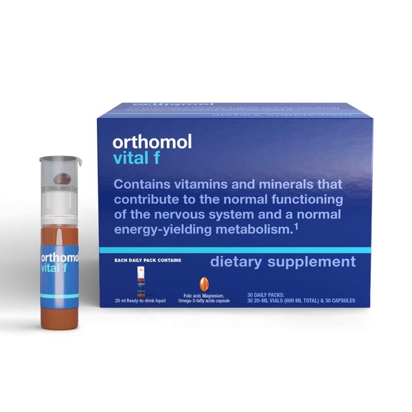 Orthomol Vital F Vial, Women's Multivitamin, 30-Day Supply, Vitamins A, B, C, D, E, K, Calcium, Iodine, Omega-3