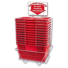 Shopping Basket Set of 12 Durable Red Plastic with Sign and Stand