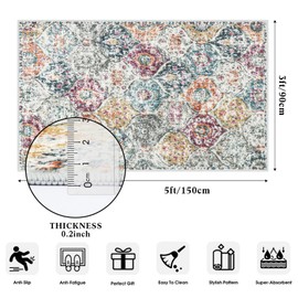 Lahome Moroccan Trellis Washable Small Area Rug, 3x5 Black Rug for Bedroom Living Room, Non-Slip Oriental Accent Throw Carpet for Kitchen Office Entryway Bathroom Office Elise, Aqua/Multi