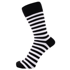 ZAKIRA Finest Combed Cotton Striped Dress Socks for Men, Women, 7-12 (US), White/Black