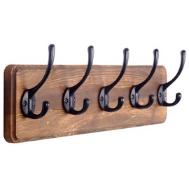 WEBI Coat Rack Wall Mounted,Wood Coat Hooks Wall Mounted,16’’ Hole to Hole,Coat Hanger Wall,Hook Rack Rail,5 Hooks for Hanging Coats,Hats,Jacket,Clothes