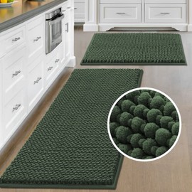 H.VERSAILTEX Bathroom Rugs Sets Soft Water Absorbent Plush Bath Runner Non Skid Washable Floor Mat for Kitchen/Living Room (Set of 2, 47" x 20"/17" x 24", Bronze Green)