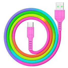 YAKUNN 5FT Colourful Iridescence Nylon USB Type C Fast Charging Cable, Data Transfer,Rainbow Gradual Braided USB A to C Cord, 6A Ultra-Durable Fast Charging Wire, Compatible with Android USB-C Devices