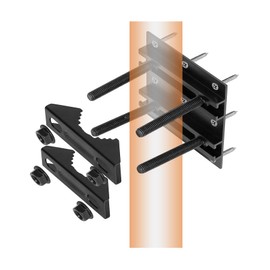 MUZZIOU Pole Mount Bracket, Metal Outdoor Antenna Mount, Black Heavy Duty Sign Mounting Brackets Kit Horizontal / Vertical with Double Clamp Suitable for Pole Diameter ≤ 50mm (1 Pcs, Small)