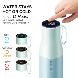 vsitoo Self-Cleaning Smart Water Bottle, Vacuum Stainless Steel Insulated Water Bottle with Handle Double-wall, Keep Drink Hot or Cold, Leak Proof, Standard Metal Canteen for Gym and Outdoor, 15 oz