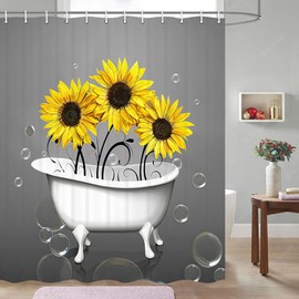 JAWO Shower Curtain, Farmhouse Country Floal Daisy Shower Curtain, Sunflower Shower Curtain, Cute Shower Curtain Grey Shower Curtain Fun Bathroom Set with Hooks, 72X78 inch (Yellow)