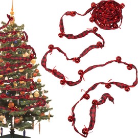 SOFPLATE 6 Yards/5.5m Buffalo Plaid Christmas Tree Garland Red and Black Plaid Christmas Garland Sleigh Jingle Bell Homespun Fabric Ribbon Ornaments for Home Wreath Staircase Tree Farmhouse Decor