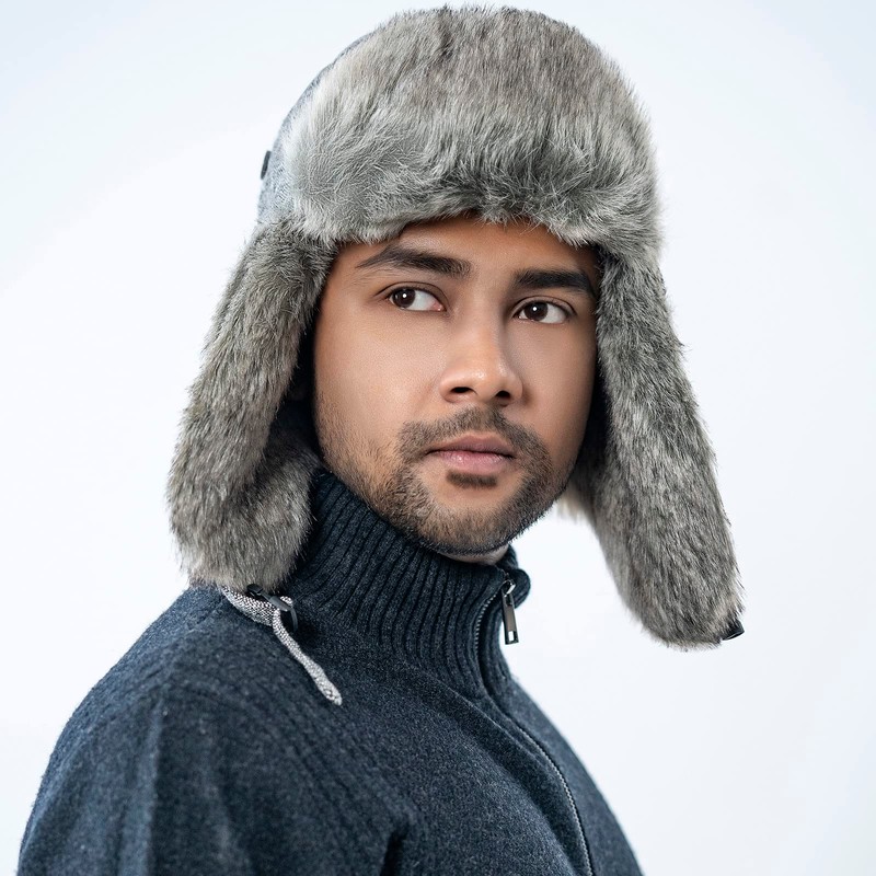 HEYANN Winter Trapper Hat with Ear Flaps Grey Trooper Ushanka
