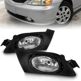 AmeriLite for 2001-2003 Honda Civic 2Dr/4-Door Clear Halogen Replacement Bumper Fog Light Assembly Pair - Passenger and Driver Side
