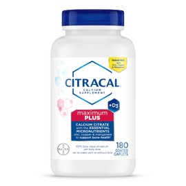 Citracal Maximum Plus Calcium Supplement - Calcium Citrate with Vitamin D3, Zinc, & Essential Minerals for Bone Health Support, Ages 12+, 180 Count (Packaging May Vary)