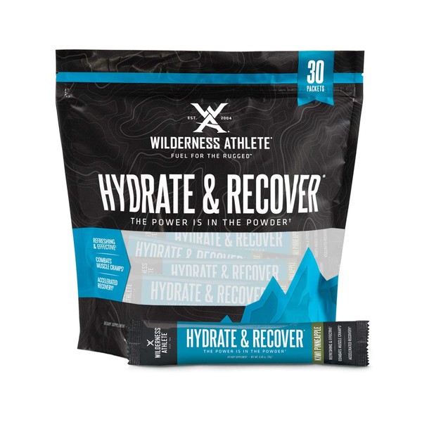 Wilderness Athlete - Hydrate & Recover | Liquid Hydration Packets Electrolyte Drink Mix - Recover Faster with Bcaas - 30 Single Serving Hydrate Packets (Kiwi Pineapple)