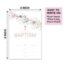 Baptism Invitations with Envelopes, Wildflower, Floral Greenery, Invites for First Communion, Christening, Religious Celebration & Reconciliation, Baby Dedication (XLyqk-005)