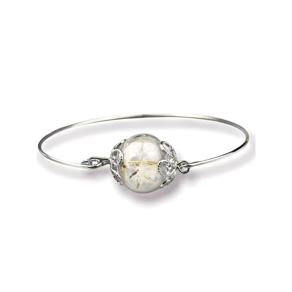 Silver Plated Bangle with Real Dandelion - Handmade - Customisable