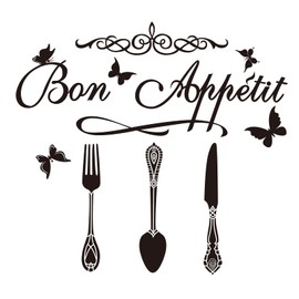SUPERDANT Kitchen Wall Decals Bon Appetit French Vinyl Wall Stickers Tableware Wall Art Butterfly Sticker Decals Dining Wall Stickers Wall Decals for Dining Room Kitchen Wall Decoration