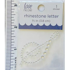 Love Nicole Letter Cursive S Rhinestone Sticker 1.5" Clear Crystal Scrapbook Monogram Bling