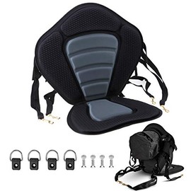 Deluxe Padded Kayak Seat Fishing Boat Seat Deluxe Sit-On-Top Canoe Seat Cushioned - Comfortable Backrest Support Universal Sit with Adjustable Back Strap Detachable Storage Bag