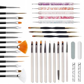36Pcs Nail Art Brush Set, Acrylic Nail Brushes, Dotting Tools, Liner & Dust Brush, Drawing Pens For Gel Polish, sponge Polishing Rubs, Professional Nail Art Tools For Beginners & Salon Home Use
