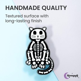 Moonmoli Skeleton Cat Pins with 2 Secure Rubber Backings - Funny and Cute Enamel Pins for Backpacks, Hats, Lapels, Bags or Jackets - Goth Punk Style Horror Pins Aesthetic - 1.5"- 1 ct