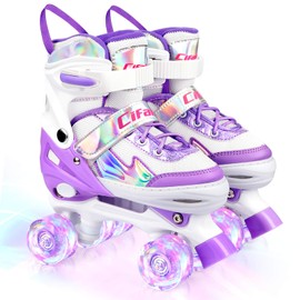 Roller Skates for Girls Boys Kids, Black Pink 4 Sizes Adjustable Kids Roller Skates with Light up Wheels and Shining Upper Design, for Ages 4-13