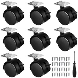 Barydat 8 Pcs 1.5 Inch Furniture Casters with Brake Swivel Replacement Wheels Small Nylon Plastic Castor Wheels for Rolling Cart Table Chair Cabinet, Black