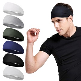 Pack of 6 Sports Headbands, Sweatband Head, Sweatband Forehead, Summer Hair Band Men Boys Non-Slip Headband Men Elastic Headband for Cycling Fitness Tennis Running Yoga