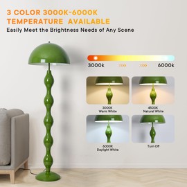 eccuslon Unique Floor Lamp Creative Green Mushroom Lamp Standing Lamp with 45CM Wide Iron Shade and Foot Switch Modern Floor Light for Living Room, Bedroom, Office, Corner, 3 Color Temperatures