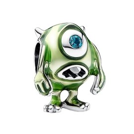 Beads R Us ® Pixar Monsters Inc. Mike Wazowski Charm in Sterling Silver S925 and Enamel, Compatible with all European style Charm Bracelets, Necklaces & Anklets.