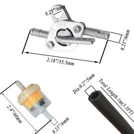 Gas Fuel Line Hose Clamps Kits, Fuel Oil Filter with Inline Petcock Shut Off Valve for 50cc 70cc 90cc 110cc 125cc 150cc Apollo Taotao Baja ATV Go Karts Motorcycle Dirt Pit Bike,Black