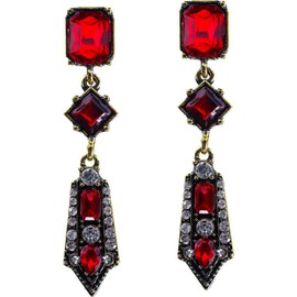 LARGE Art Deco Antique Vintage Dark Ruby Red Rhinestone Gatsby Drag Queen Prom Statement Dangle Earrings for Women, rhinestone crystal, Rhinestone