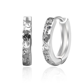 925 Sterling Silver Hoop Studs Earrings for Women, Flash Carved Design 3D Texture High Polish Finish with Click-Top Closure Small Lightweight Hypoallergenic Huggie Jewelry Gifts