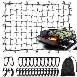 WSSROGY 3' x 4' Cargo Net Stretches to 6' x 8', Heavy Duty Cargo Netting for Pickup Truck Bed, Roof Rack Net with Hooks Carabiners