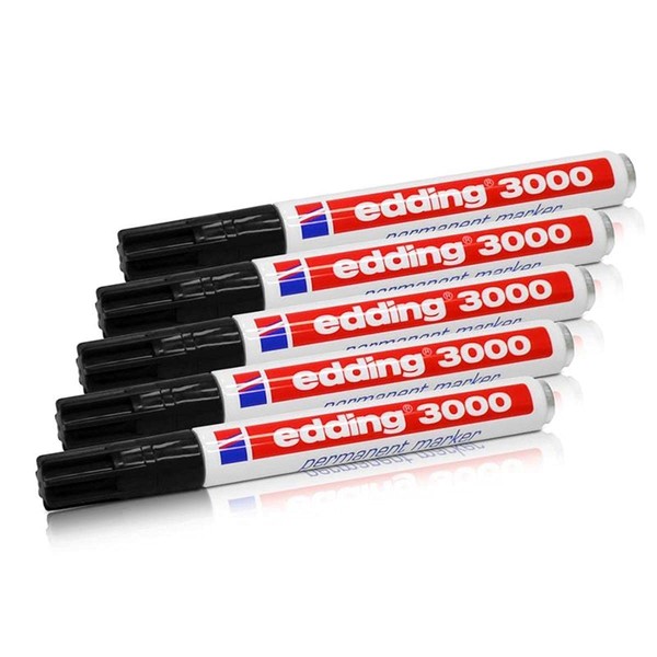 edding Permanent Marker 3000, Black, 1.5-3 mm, Refillable, Pack of 5, 4-3000001_5