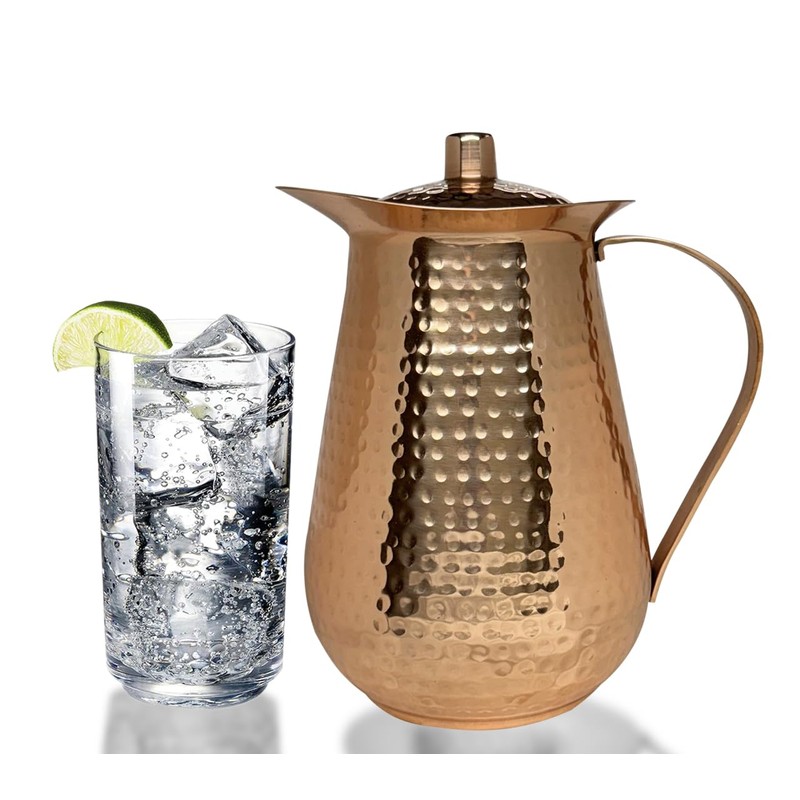 BOLD & DIVINE 2 Liter Copper Pitcher, Hand Hammered, Classic,